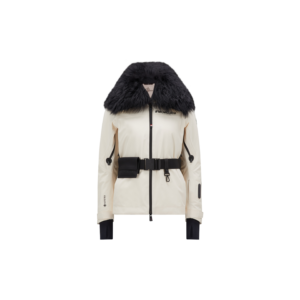 Moncler Vizelle Belted Down Jacket with Shearling Ruff