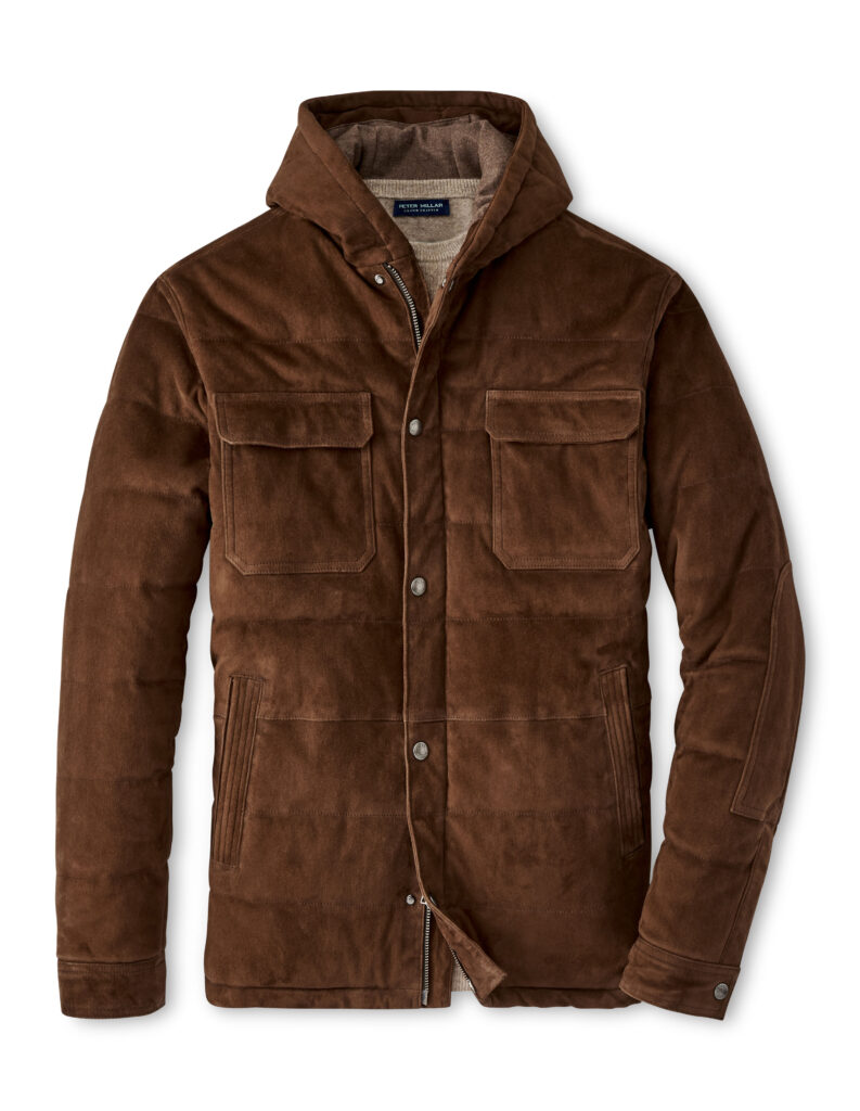 Peter Millar Men's Excursionist Flex Suede Hooded Bomber