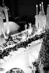 Dessert Table of Croquembouche, Tart assortment, Pavlova (Photo by Rebecca Patton, BECKLEY)