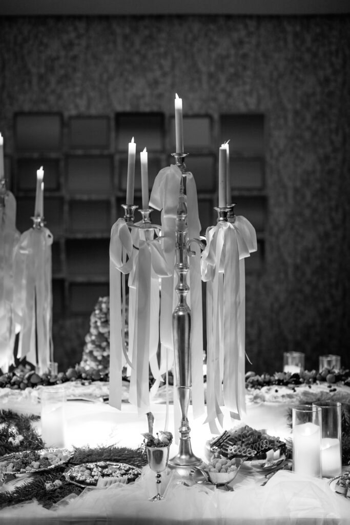 Dessert Table of Croquembouche, Tart assortment, Pavlova (Photo by Rebecca Patton, BECKLEY)