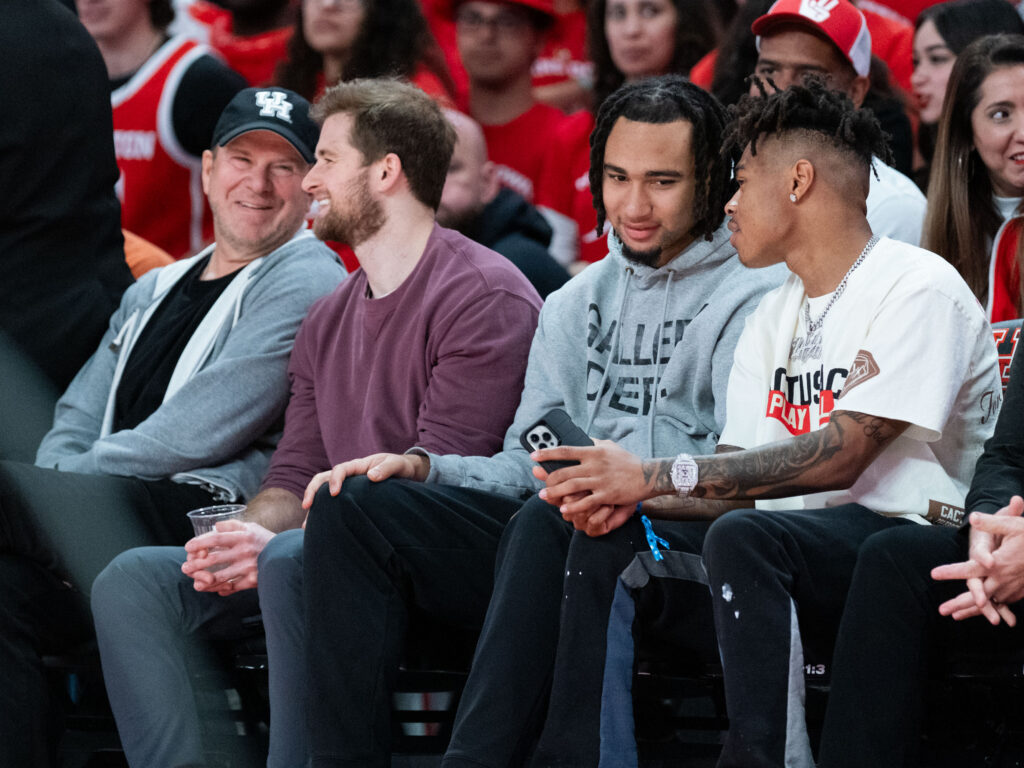 Tilman Fertitta, Patrick Fertitta, Texans QB C.J. Stroud and Tank Dell all showed at the Fertitta Center. (Photo by F. Carter Smith)