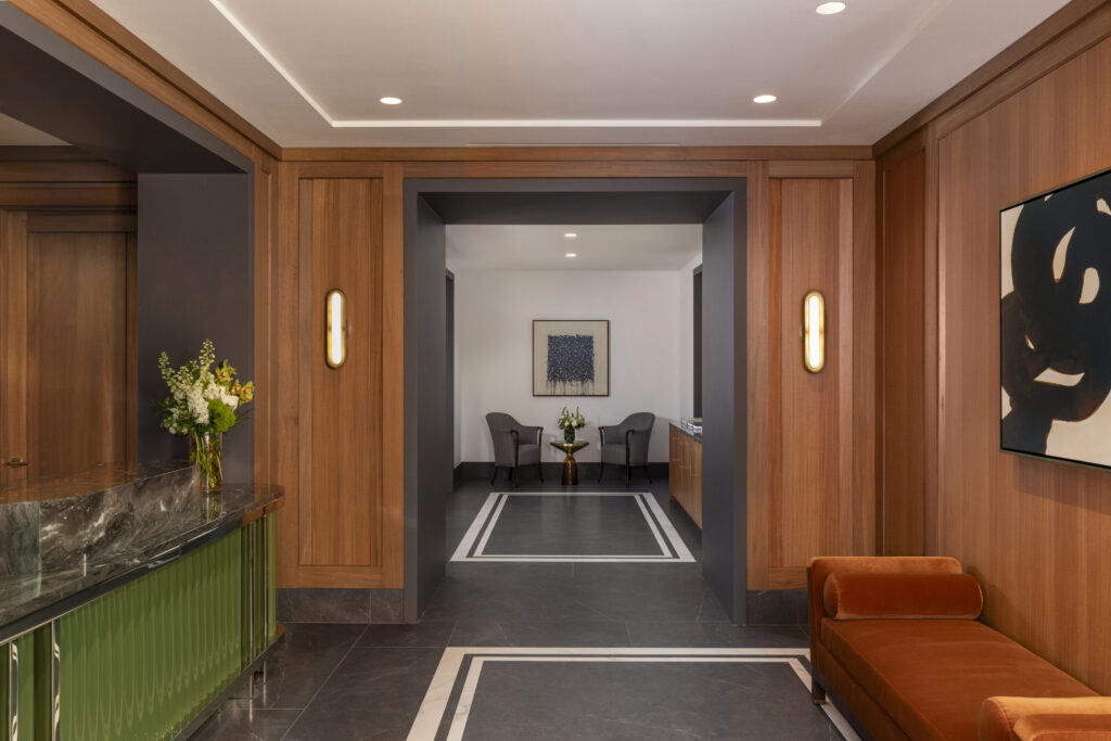 The foyer at the new sales gallery for The Ritz-Carlton Residences, The Woodlands shows off the kind of luxury finishes you can expect in the first standalone Ritz-Carlton residential project in Texas. (Courtesy Howard Hughes)