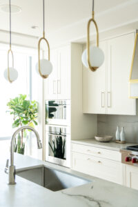 The kitchen area at the Ritz-Carlton Residences, The Woodlands sales office helps set the scene. There are four choices of colorways for kitchens.