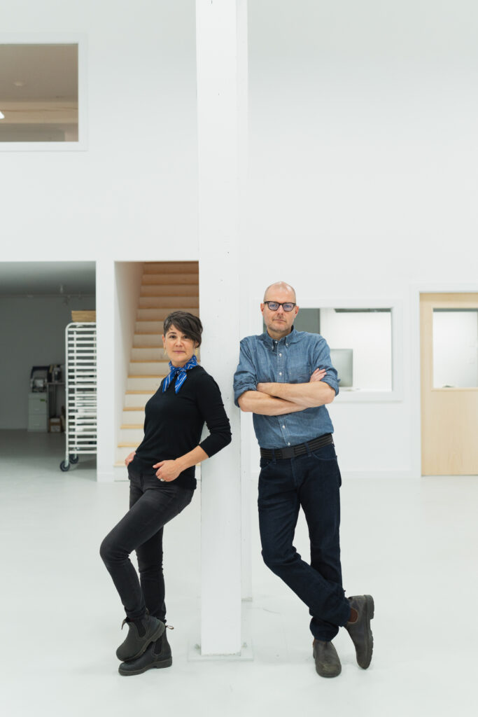 Twenty2's Kyra & Robertson Hartnett, founders Twenty2 Wallpaper + Textiles, at Hastens (Photo by Alysia Kristan)