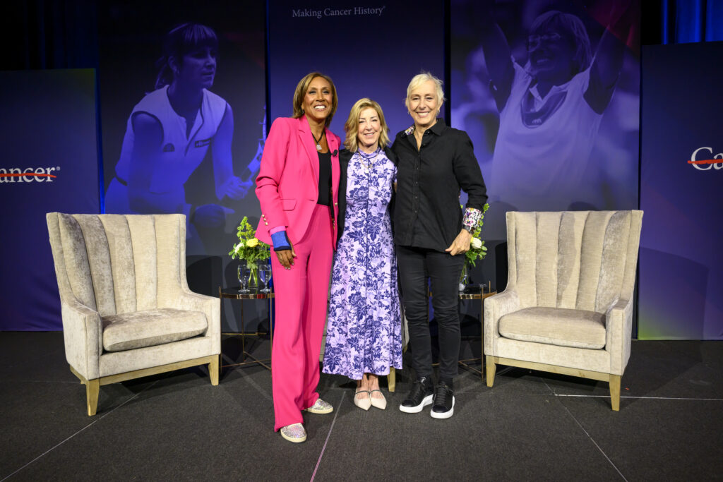 Robin Roberts, Chris Evert, Martina Navratilova on stage at the MD Anderson Cancer Center 'Living Legend' dinner held at the Post Oak Hotel (Photo by Michelle Watson, Catchlightgroup.com)