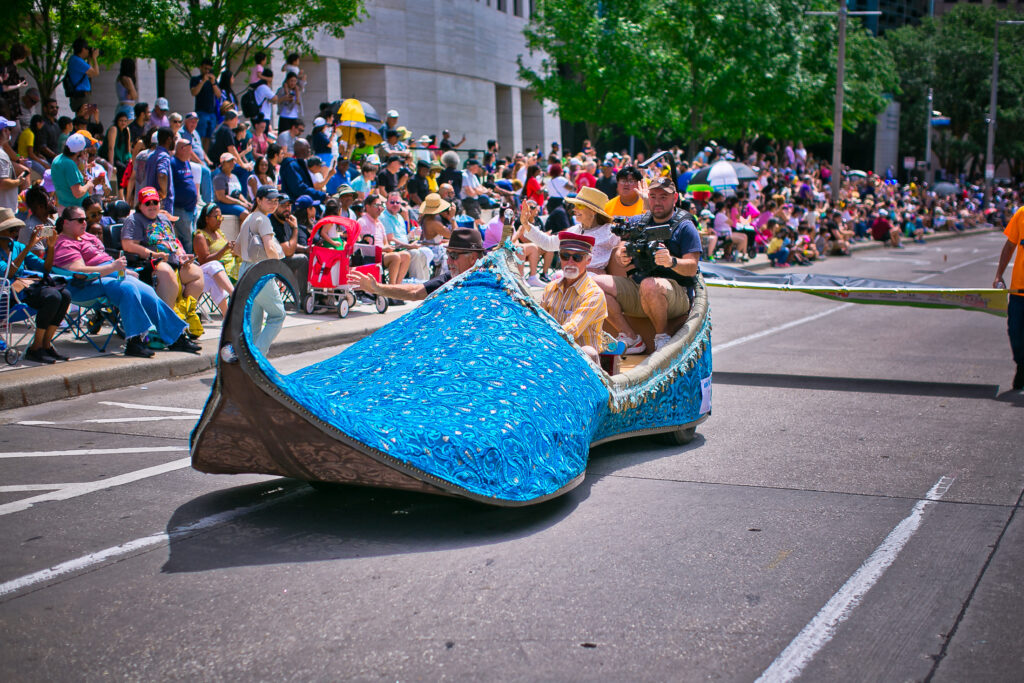 Ty Eckley's "Ghost Slipper" at the Orange Show Art Car Parade 2024 (Photo by Morris Malakoff) 