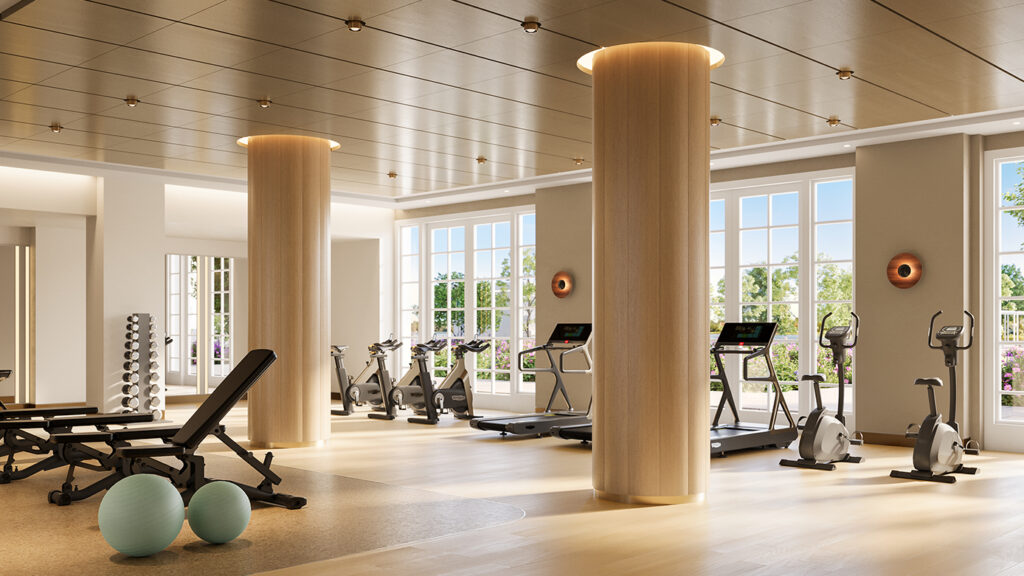 The fitness center of Ritz-Carlton Residences, The Woodlands will look out over Lake Woodlands.