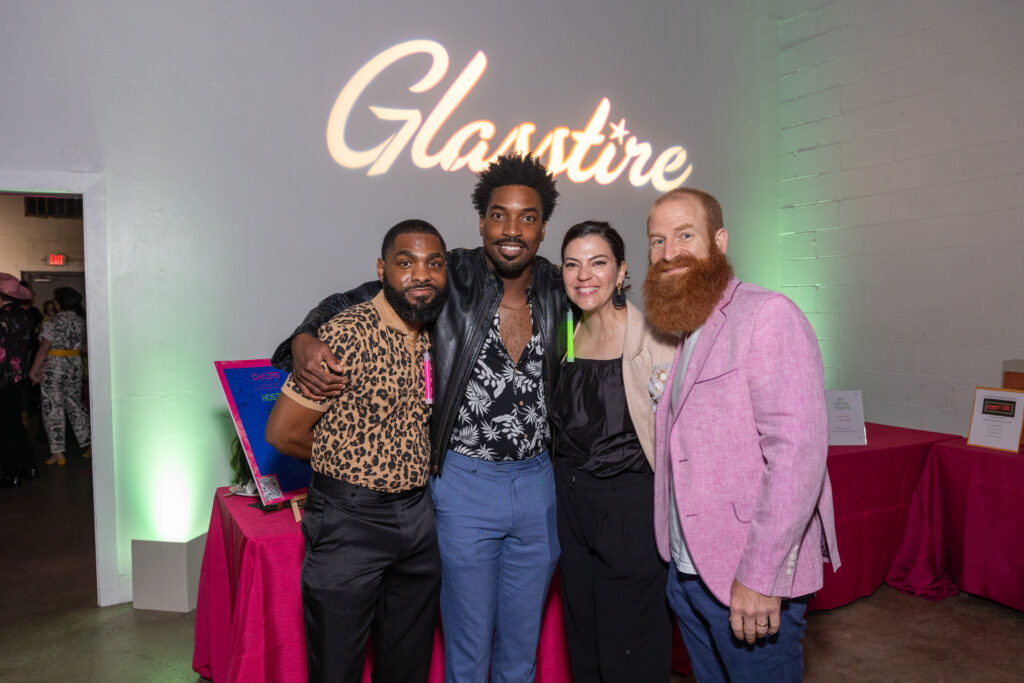 Brandon Travis, Anthony Bob, Lindsay Davis, Joseph Cohen at the 2024 Glasstire Party and Auction (Photo by Jenny Antill)