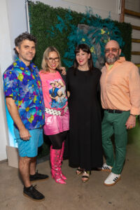 Bret Whitacre, Gin Braverman, Sarah Atwood, Gory Smelley at the 2024 Glasstire Party and Auction (Photo by Jenny Antill)