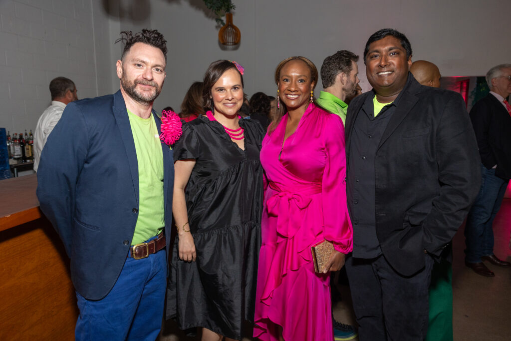 John Abodeely, Sarah Labowitz, Oni Blair, Chris Hensman at the 2024 Glasstire Party and Auction (Photo by Jenny Antill)