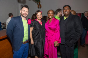 John Abodeely, Sarah Labowitz, Oni K. Blair, Chris Hensman at the 2024 Glasstire Party and Auction (Photo by Jenny Antill)