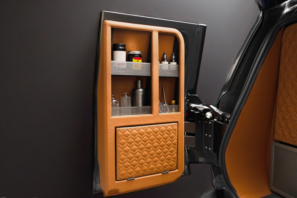 The driver's side trunk is home to a full bar kit inside the Lexus Monogram GX.