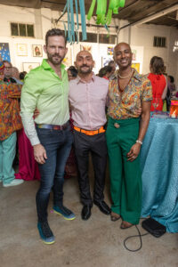 William Isbell, Michael Nabilsi, Evan Stelly at the 2024 Glasstire Party and Auction (Photo by Jenny Antill)