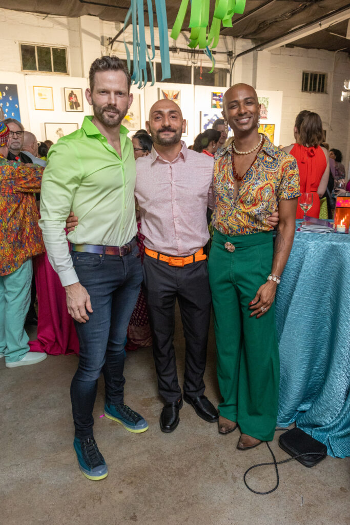 William Isbell, Michael Nabilsi, Evan Stelly at the 2024 Glasstire Party and Auction (Photo by Jenny Antill)