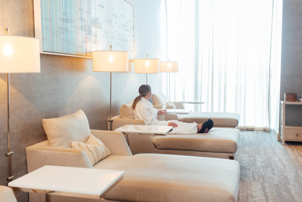 The calming room offers the perfect prelude to the pampering at Pure Spa in the Marriott Marquis Houston