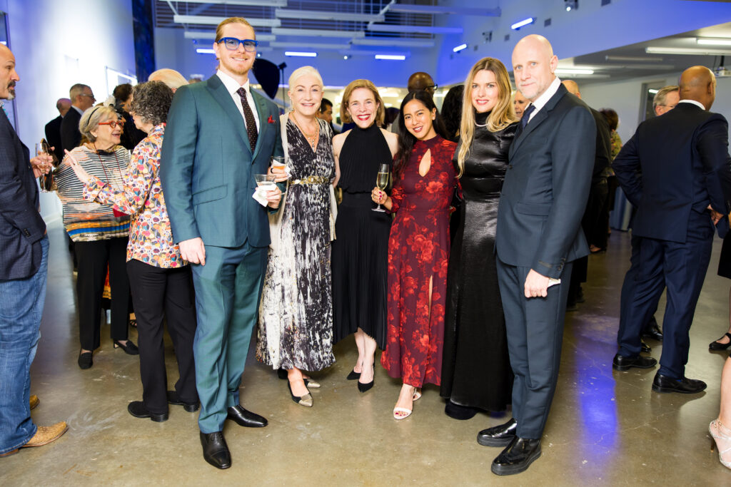 Chandler Booth, Suzanne Deal Booth, Alison Weaver, Mara Isabella Lopez Yokohama, Lacey Dorn, Trevor Paglen at Rice University's Moody Center for the Arts' seventh anniversary annual fundraising dinner (Photo by Hung Truong)