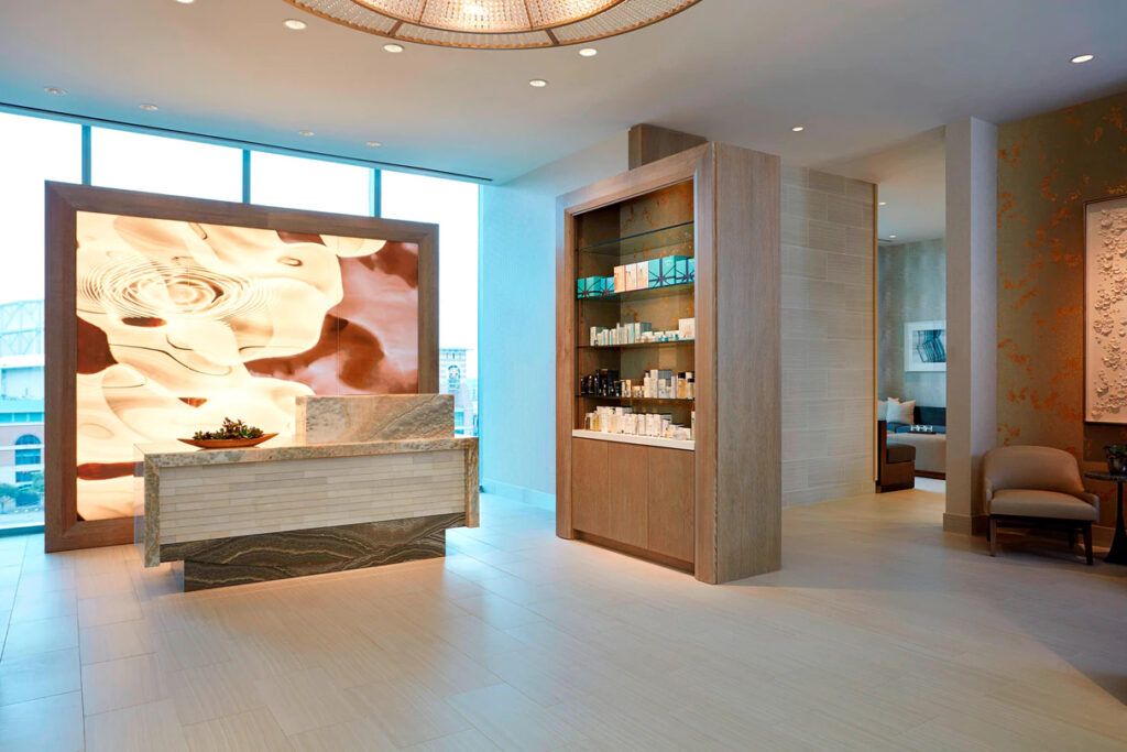 The retail area at Pure Spa in the Marriott Marquis Houston