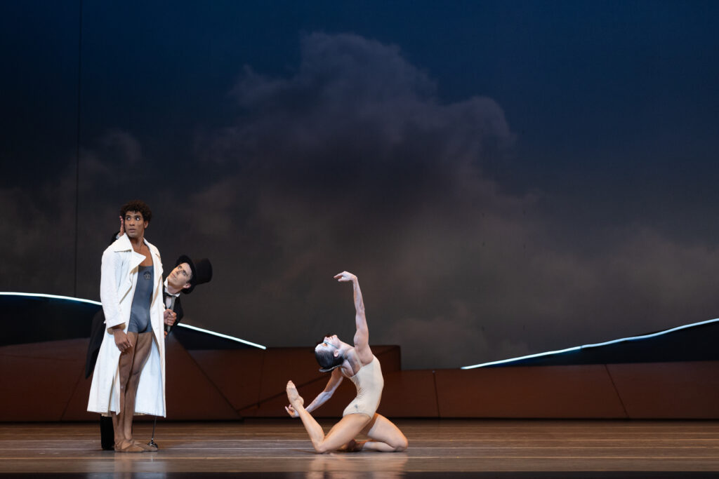 Houston Ballet principals Karina González as The Little Mermaid/His Creation and Connor Walsh as The Poet, with first soloist Gian Carlo Perez as Edvard/The Prince, in John Neumeier’s "The Little Mermaid." (Photo by Amitava Sarkar)