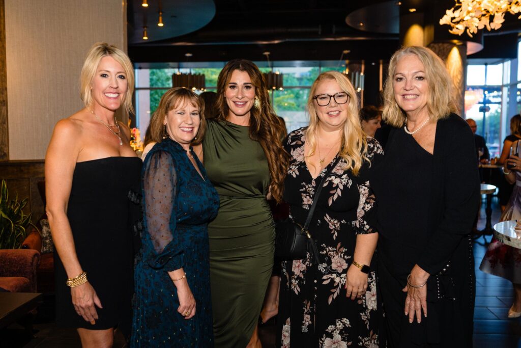 Carrie Watkins, Melissa Jurik, Michelle Little, Kali Moxley, and MG Tindall enjoyed an evening of fine dining for a great cause at the Duncan NRI fundraiser at Amrina. (Photo by  Duc Vo for Jenny Antill Photography)
