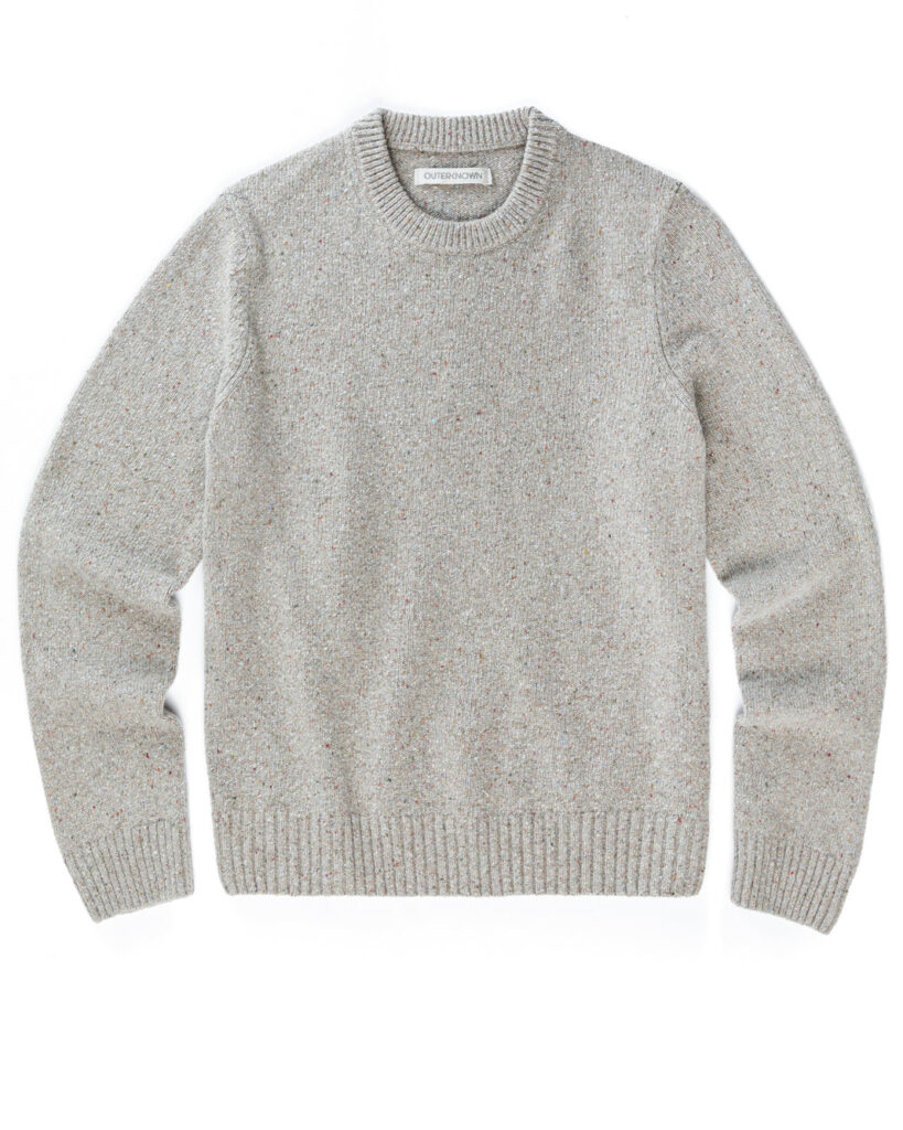 The Tomales Donegal Crew combines organic cotton and recycled wool, offering a cozy texture and eco-friendly charm. (Photo courtesy Outerknown)