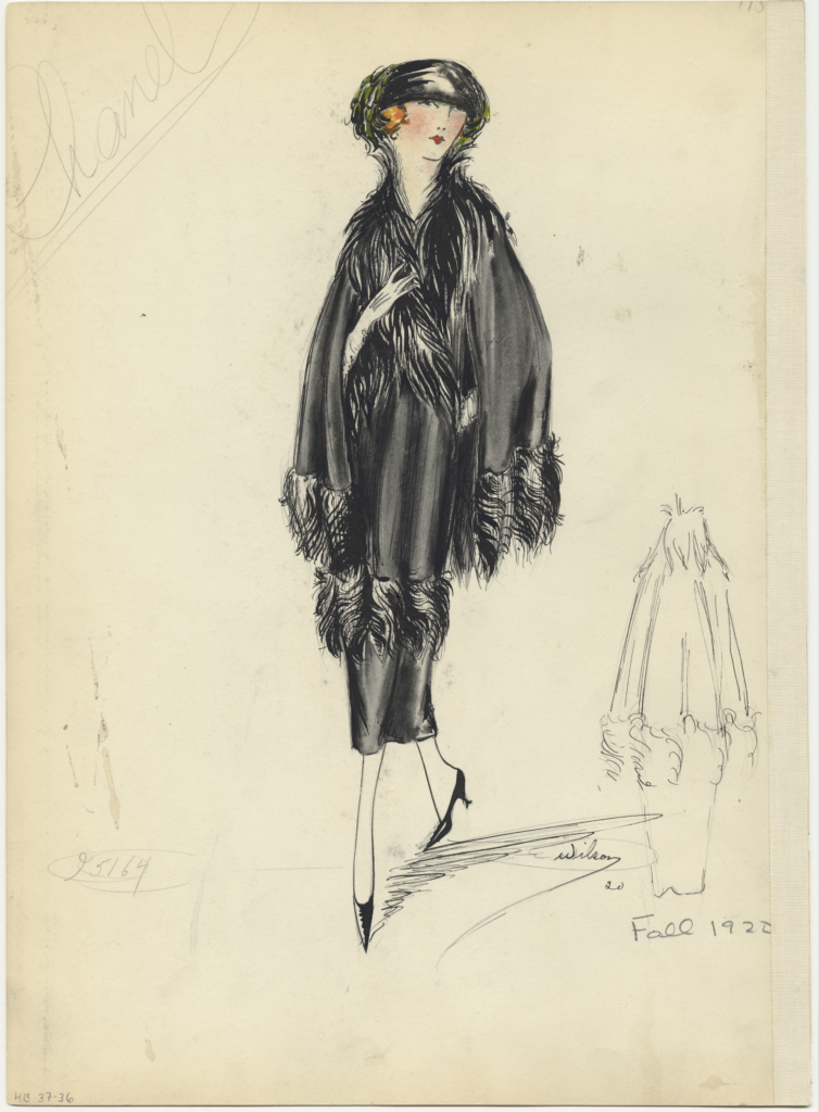 A feathery dress and matching coat from ﻿Chanel’s fall 1920 collection. (Courtesy Brooklyn Museum, Henri Bendel, LLC)