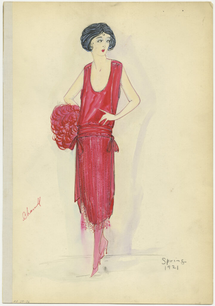 A sketch of a Coco ﻿Chanel dress of 1921, from the Bendel Sketch Collection at the Brooklyn Museum in New York City. (Courtesy Brooklyn Museum, Henri Bendel, LLC)