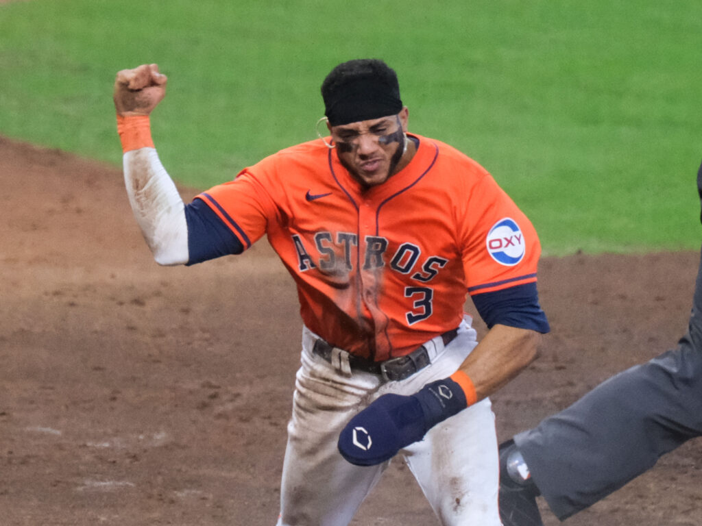 Jeremy Pena scored the run that put the Astros ahead with a fearless bit of base running. (Photo by F. Carter Smith)
