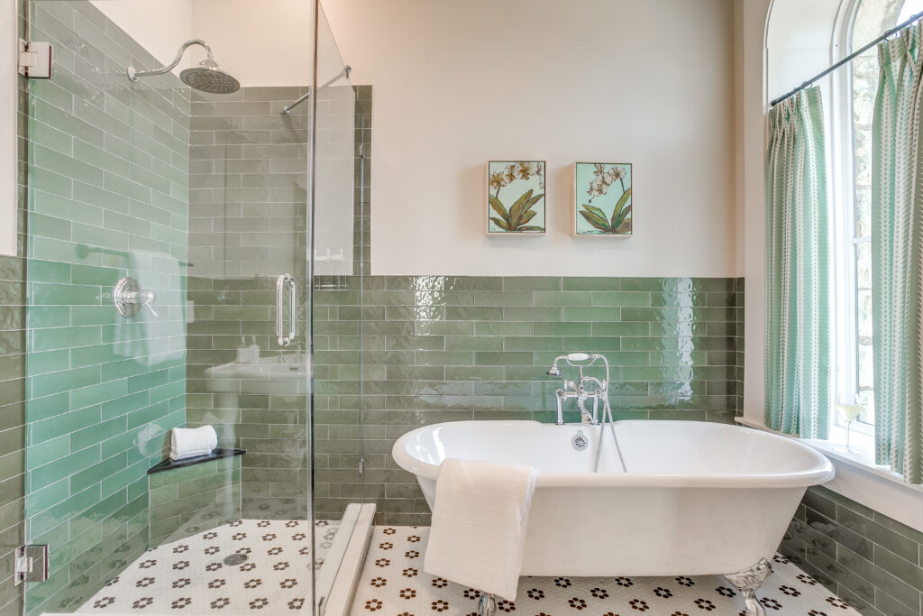Ensuite bathrooms at Nutt House Hotel incorporate the best of historic and modern details.