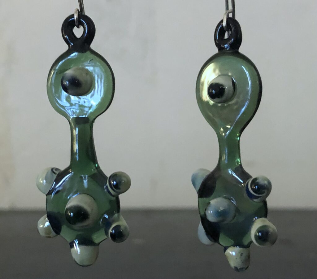 Susan Plum’s flame-worked glass earrings, 2024, $55 to $300, at Susan Plum Studio 