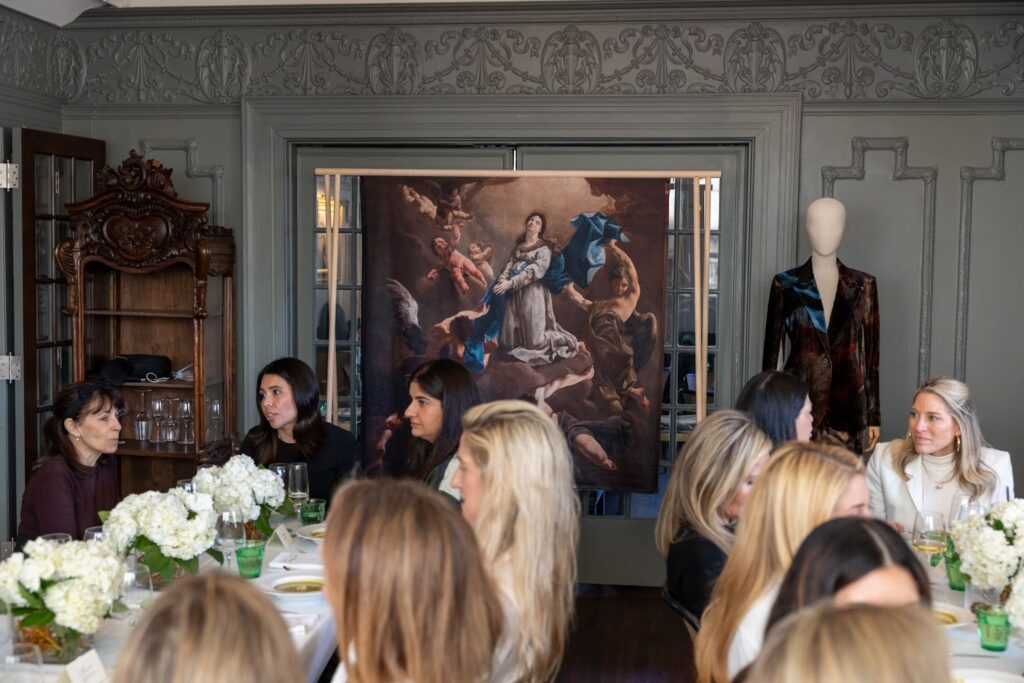 A replica of Giulia Lama’s early-18th-century masterpiece 'Virgin in Prayer' served as focal point of the intimate lunch celebrating the Lafayette 148 x Save Venice capsule collection (Photo by Jenny Antill)