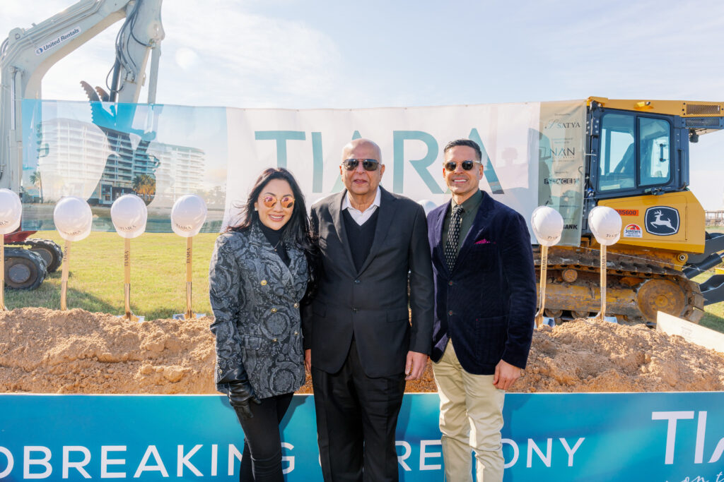 Nancy Almodovar, Sunny Bathija, Jose Almodovar at the groundbreaking for Tiara on the Beach