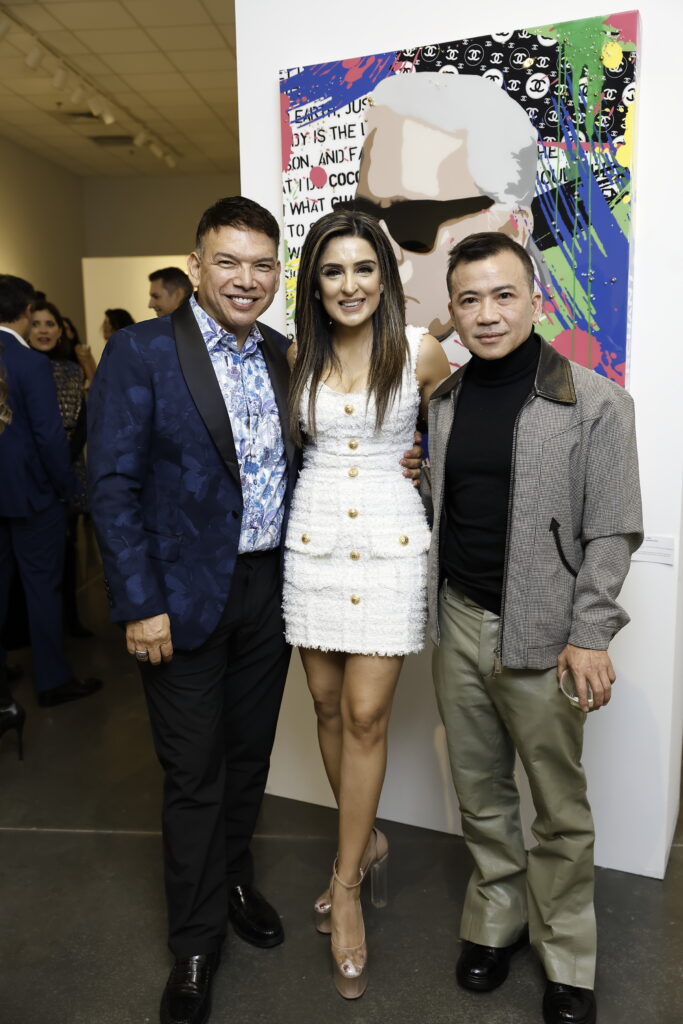 Alex Martinez, Sneha Merchant, Viet Hoang at Sneha Merchant's "Live In Color," in River Oaks District (Photo by Quy Tran)