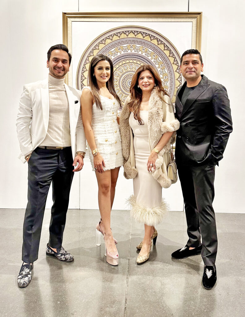 Nick & artist Sneha Merchant, Salima & Chris Merchant at "Live In Color," in River Oaks District (Photo by Quy Tran)