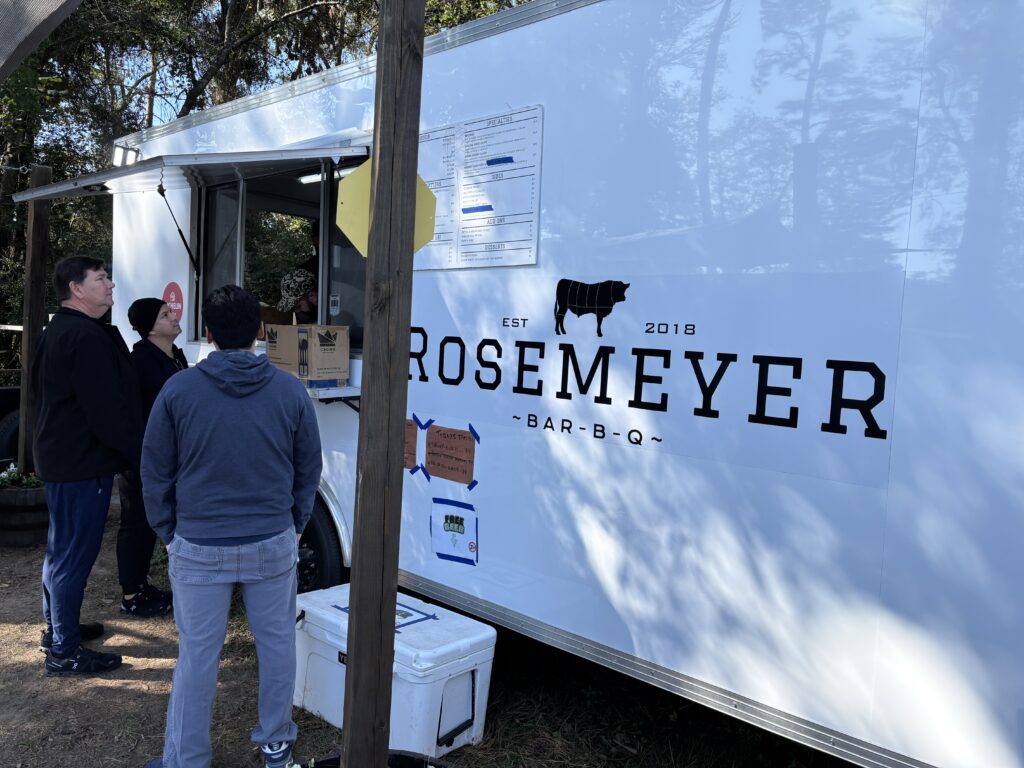 Rosemeyer Bar-B-Q is just off the Grand Parkway in Spring, housed in a trailer, with the Michelin plaque visible just to the left of the order window. (Photo by Laura Landsbaum)