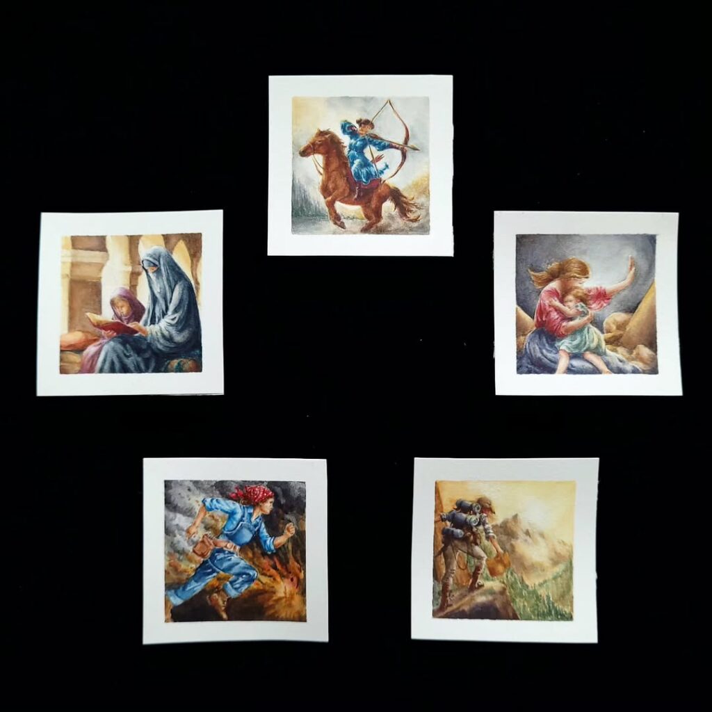 The five Strong Women pieces in the collection by Houston artist Katie Steck at Ardest Gallery.