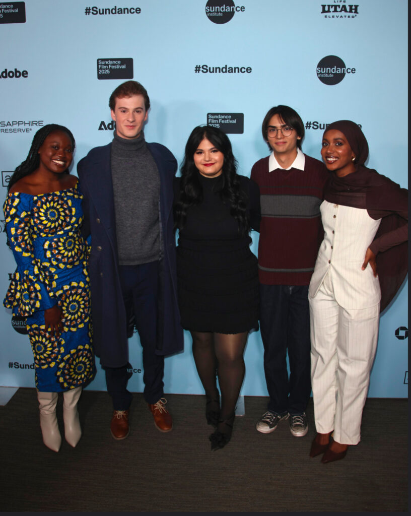 Esther Oyetunji, Sam Schaefer, Noor Garoui, Noah Detiveaux and Mfaz Mohamed Ali, students featured in the film “ Speak”attend the premiere of Speak. by Jennifer Tiexiera and Guy Mossman, an official selection of the 2025 Sundance Film Festival. © 2025 Sundance Institute | photo by Michael Hurcomb/Shutterstock for Sundance Film Festival.
