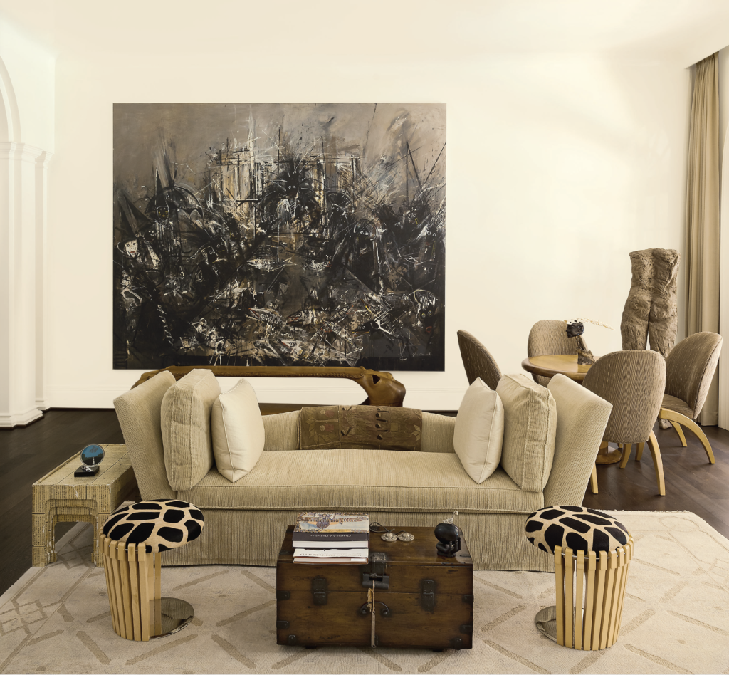 In the Marilyn Oshman collection, a major early canvas by John Alexander, "The Last Supper," 1984, cohabits with Magdalena Abakanowicz's poignant figure (right) and an animalistic wooden bench by Houston artist Dorman David. (Photo by Jack Thompson)