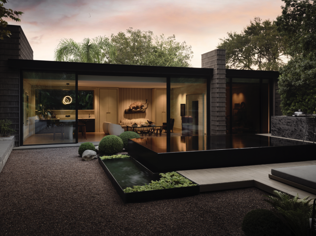 An above-ground pool is designed to resemble a large water feature. (Photo by Douglas Friedman)