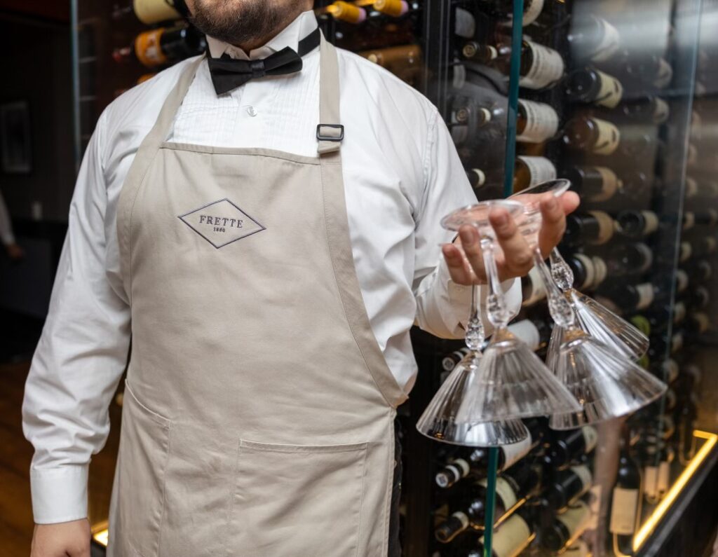 Frette branded apron worn by staff at the Frette opening dinner held at La Griglia (Photo by Jenny Antill)