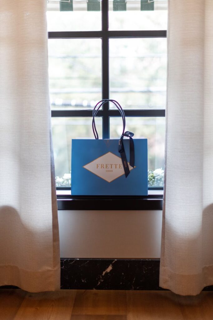 Frette swag bag at the Frette opening dinner held at La Griglia (Photo by Jenny Antill)