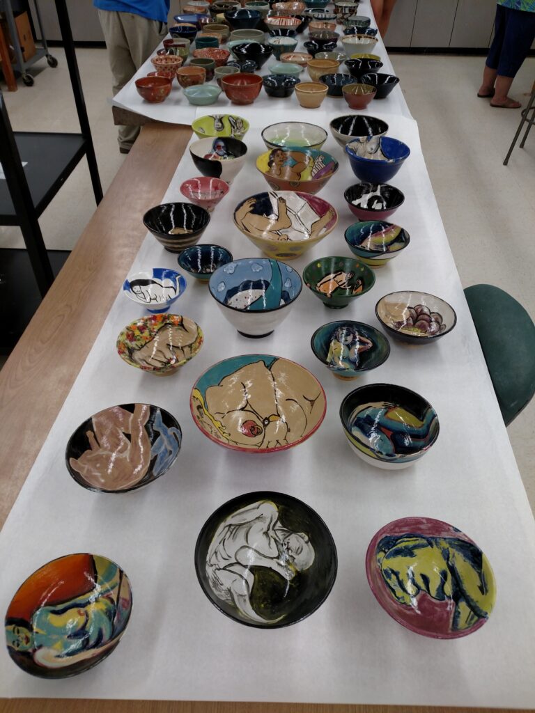 Beautifully textured bowls are on display for the event. (Photo courtesy Empty Bowls Houston)