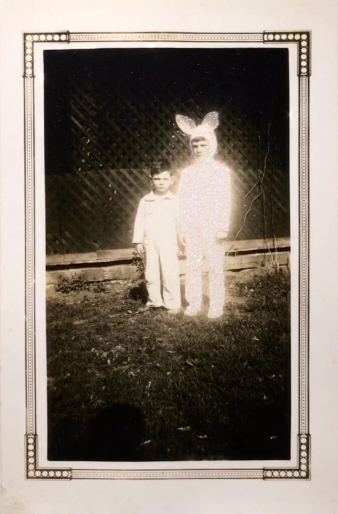 Matthew Finley's "Halloween, mom made our costumes. John and I must have been fighting," 2024, archival pigment print with varnish and glitter, mounted to board, Live Auction Lot 22  (Courtesy the artist)