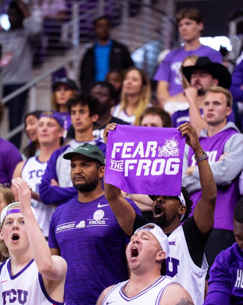 TCU fans pack Schollmaier Arena and rally behind the Horned Frogs with “Fear the Frog” energy during the NCAA Tournament. (Photo by TCU Athletics)