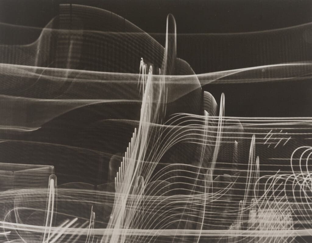 Carlotta Corpron's "A Walk in Fair Park," 1943, at PDNB Gallery. The avant-garde photographer, influenced by the Bauhaus movement, taught at Texas Woman's University in Denton, and is one of the historic photography figures in PDNB's stable. 