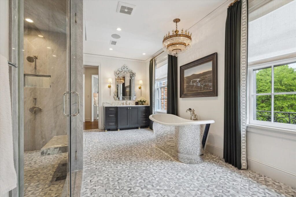 Decor in the primary bath at 3 Remington Lane is exception. (Photo by TK Images)