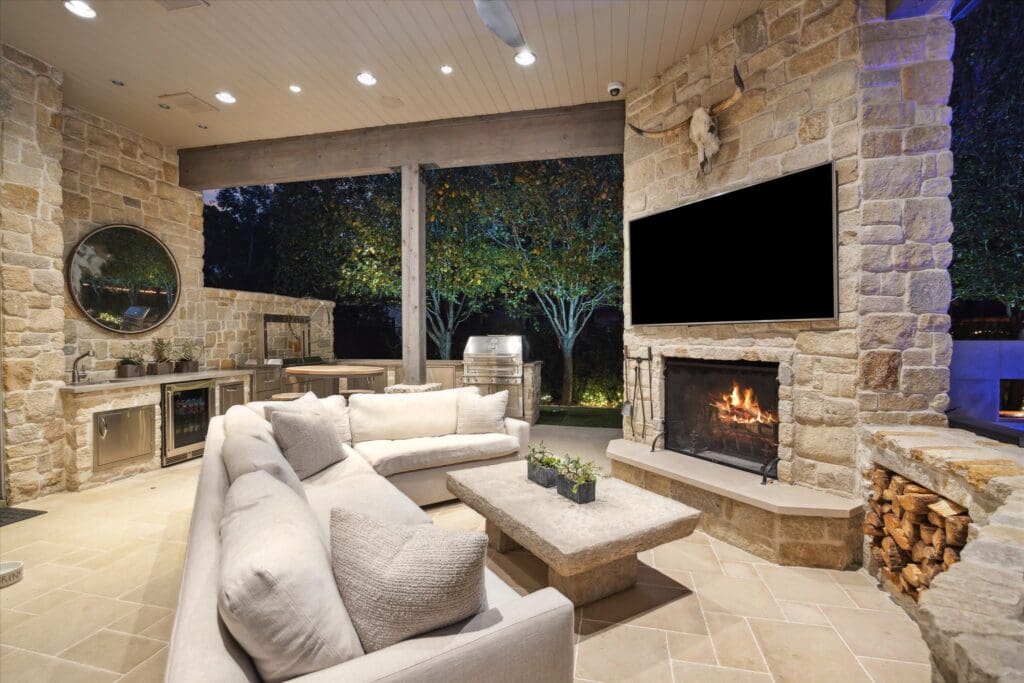 The outdoor living area at 220 Merrie Way Lane  (Photo by TK Images)
