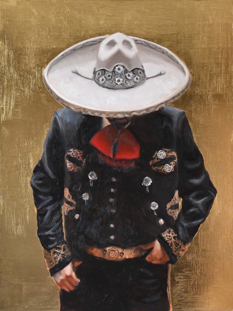 Abigail Faye Jackson's paintings are done with a golf-leaf background to add a touch of surrealism. (Photo by Bowie House)