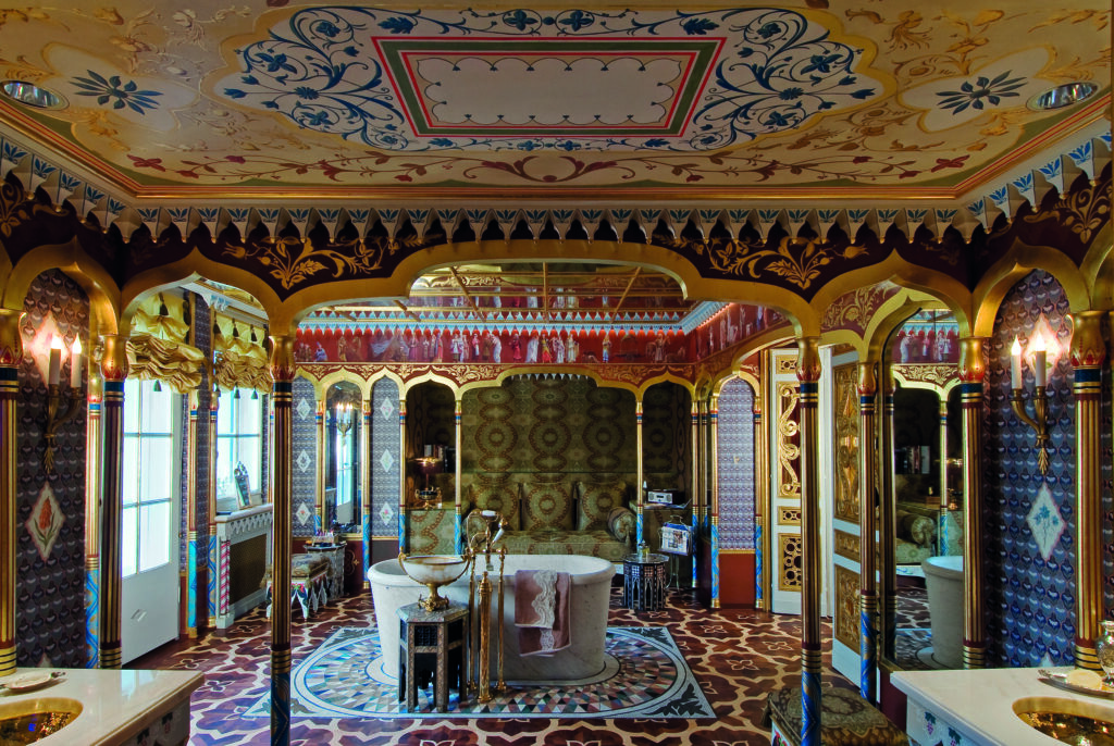In Vienna, an Oriental-style bathroom, designed by Guillaume Féau and inspired by the Turkish boudoir at the Hôtel de Beauharnais, Paris. (Photo by Didier Herman)
