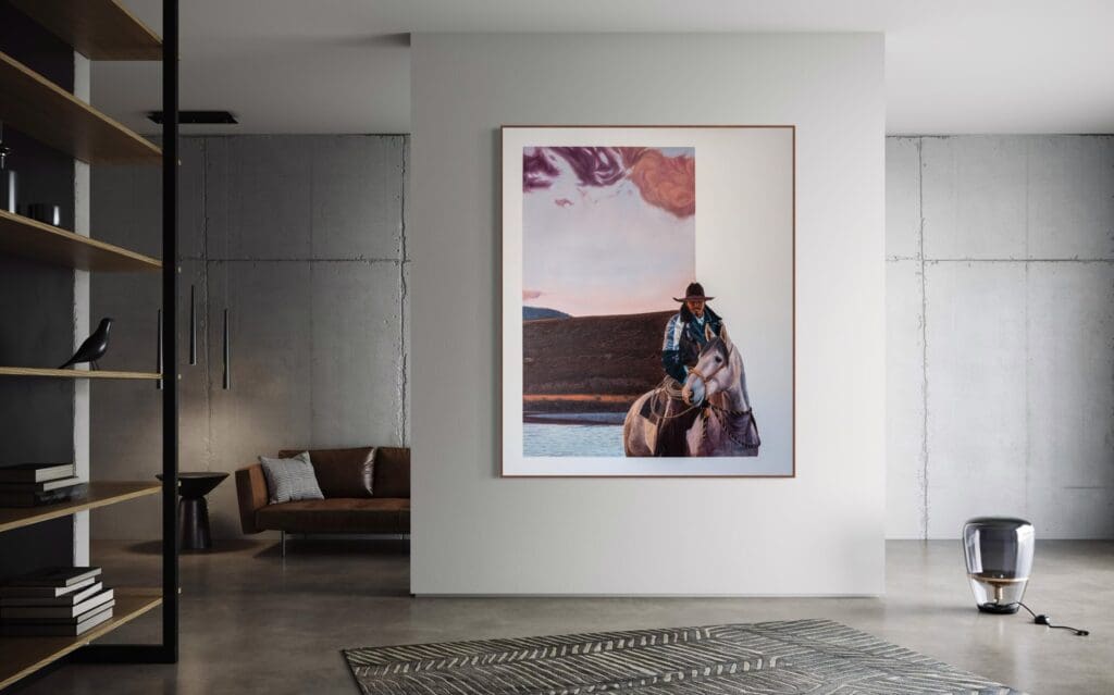 Jacob Lovett's works often include characters going off the frame towards a window of blank space. (Photo by Courtesy Bowie House)