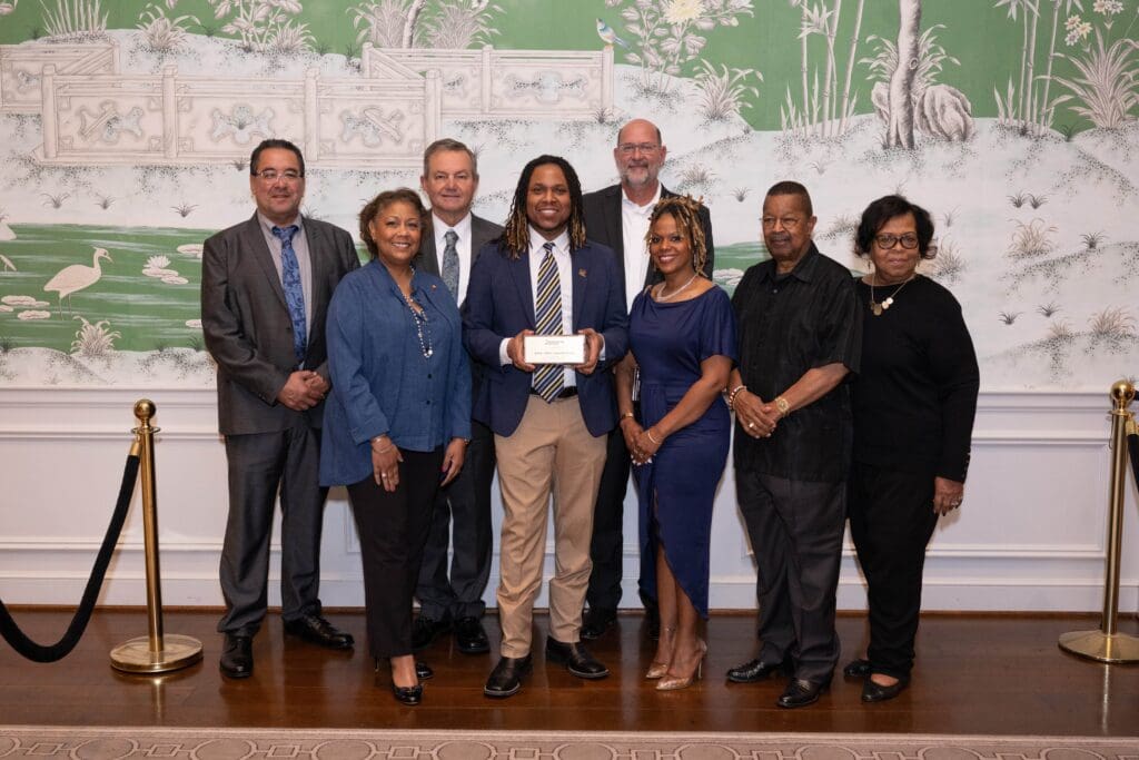 John Garcia, Melanie Richard, Mike Pocock, Desmond Bertrand-Pitts, David Bucek, Latoya Henry, Paul & Barbara Matthews of Buffalo Soldiers National Museum at Preservation Houston's Cornerstone Dinner (Photo by Wilson Parrish)